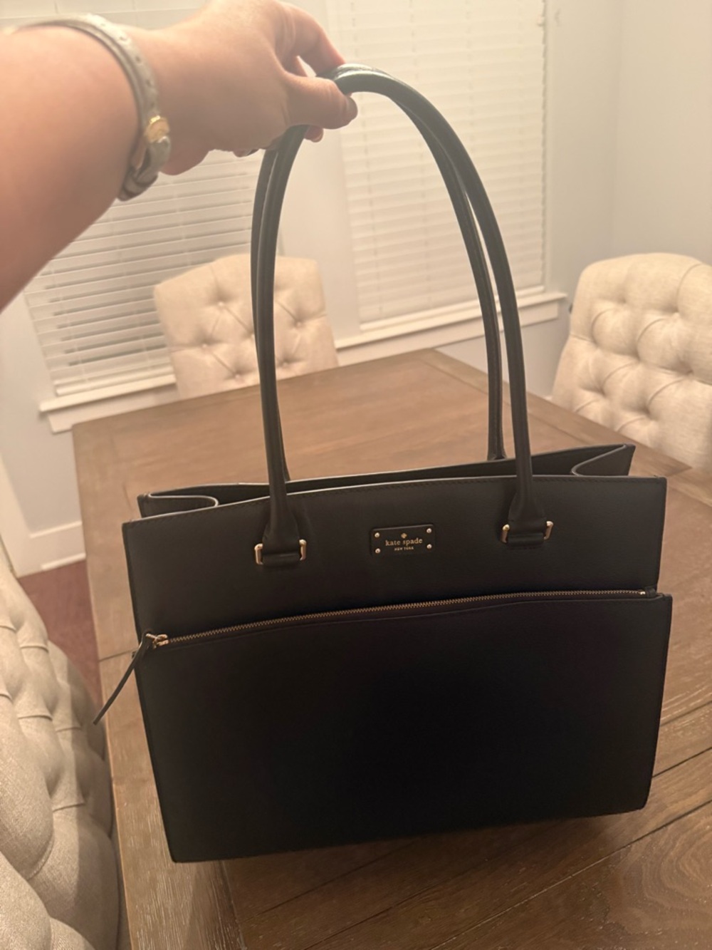 kate spade Black Leather Structured Double-Handle Tote
